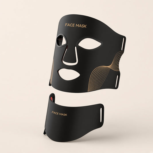 Black soft silicone 7-color LED face mask and neck mask, hero shot