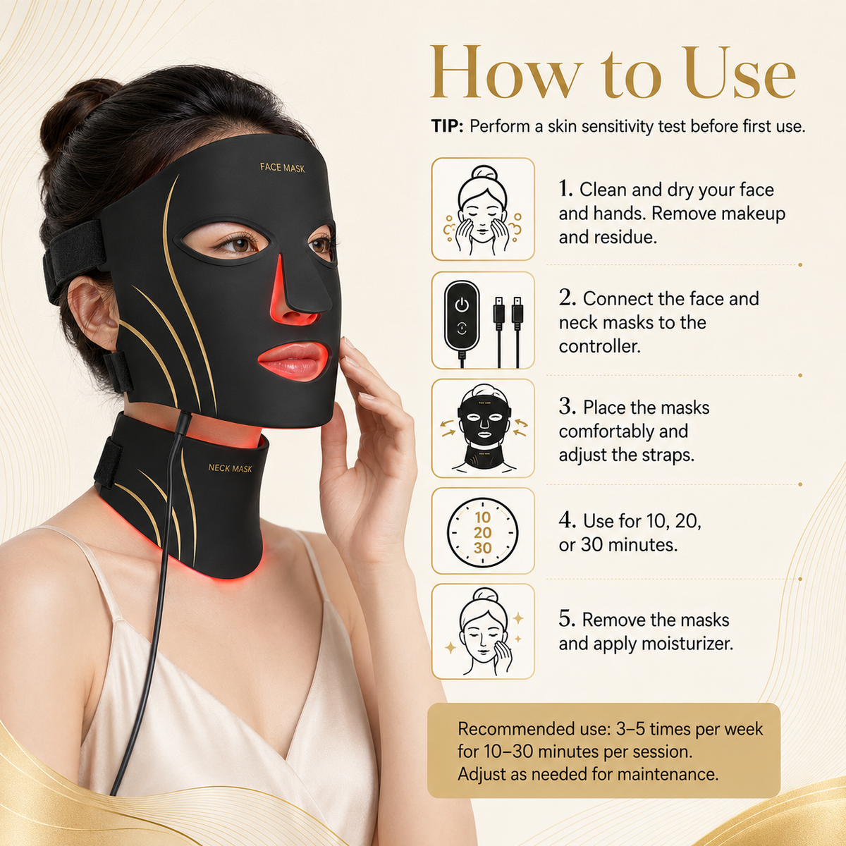 How to use the SafiGlow Flex LED face and neck mask in five simple steps