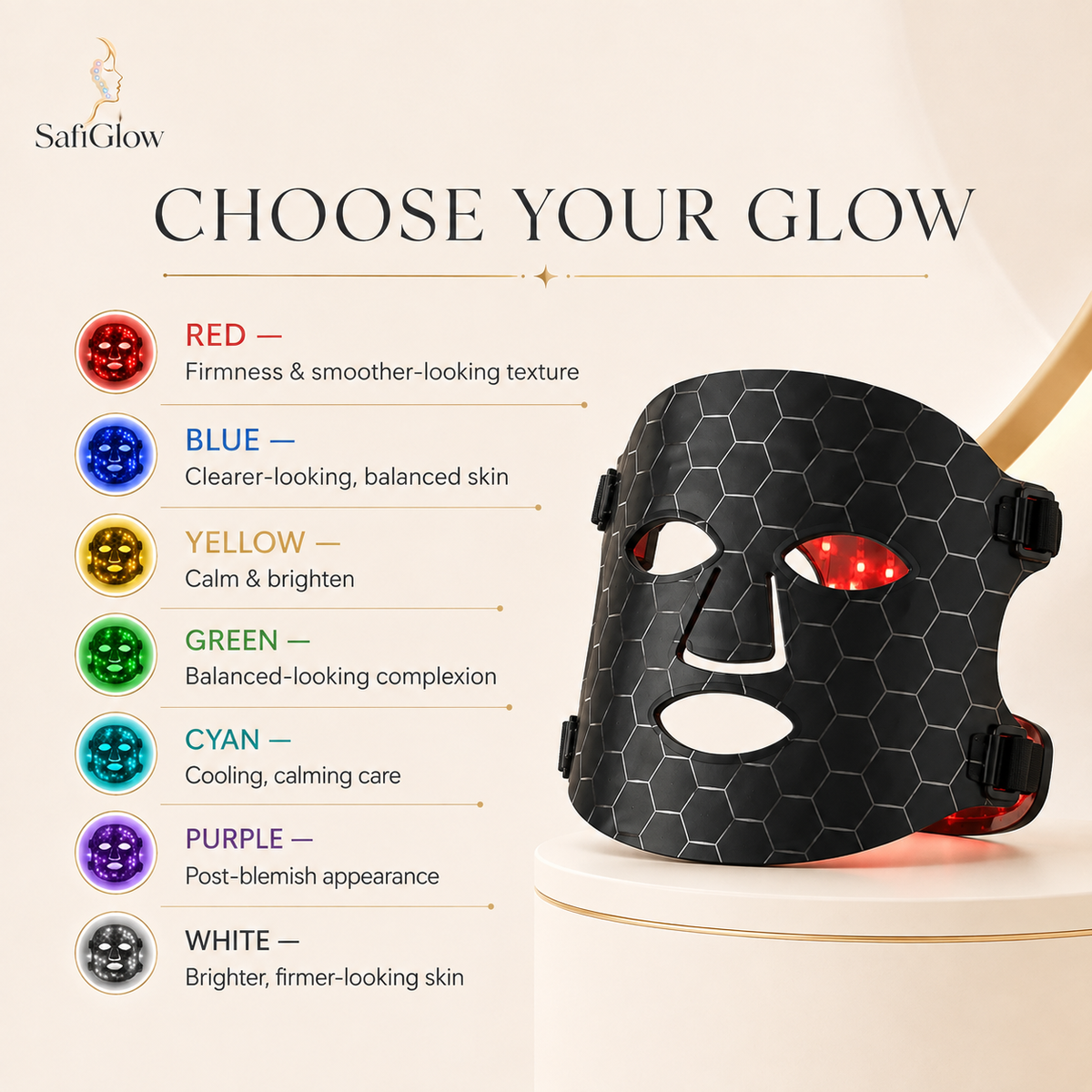 
SafiGlow Flex 7-Color Silicone LED Face Mask — product view 4