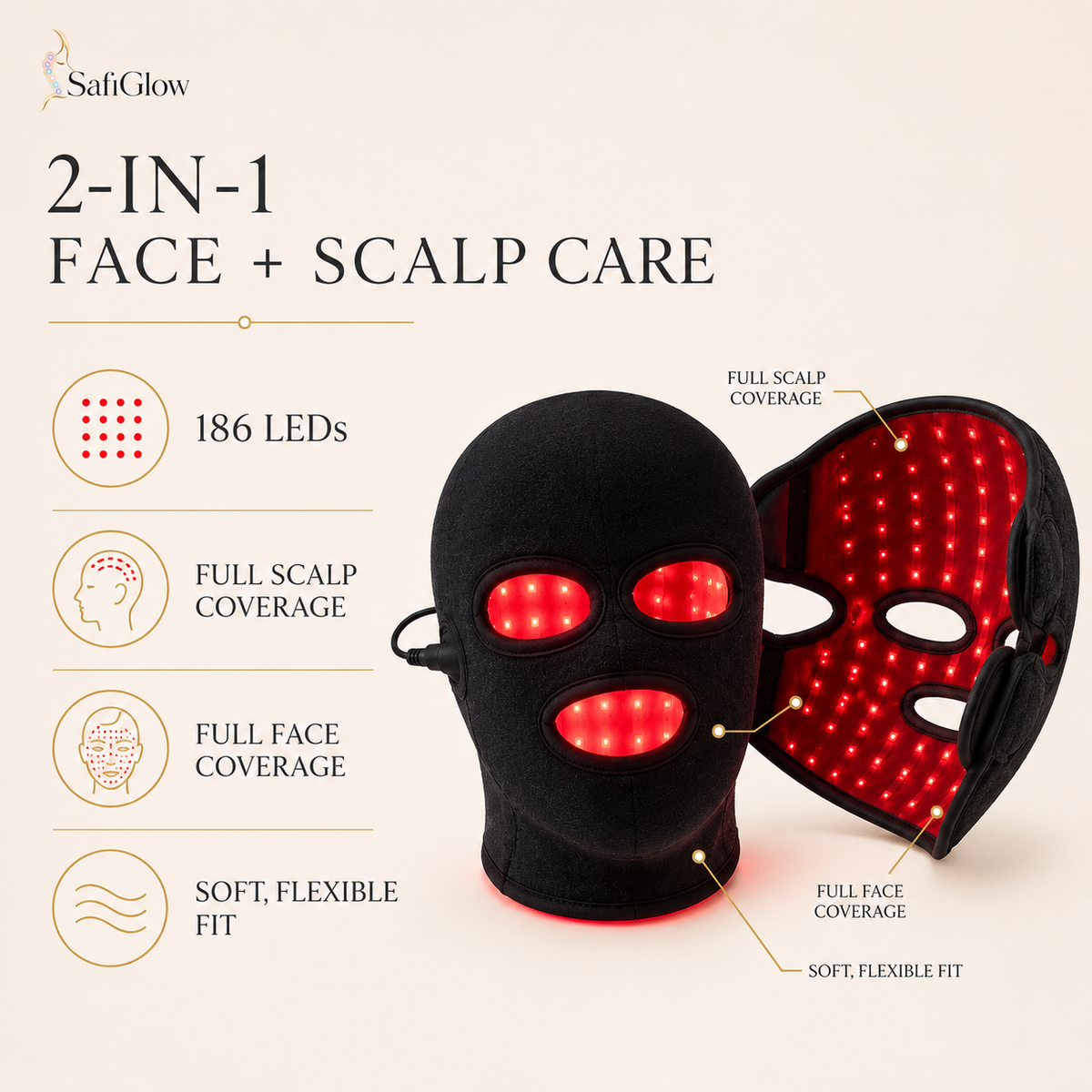 SafiGlow Halo 2-in-1 LED Scalp & Face Mask — 186 LEDs — product view 4