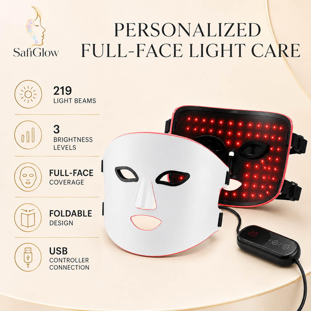 SafiGlow Q2 4-Mode Red + NIR LED Face Mask — product view 4